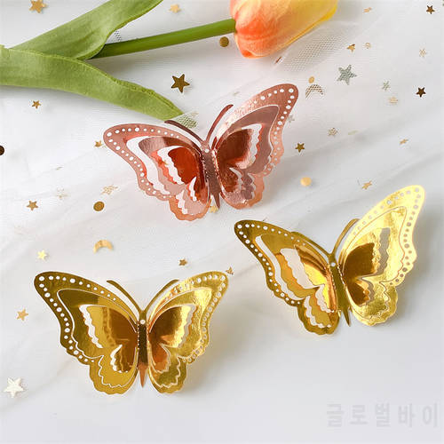 2022 New 3D Hollow Layered Butterfly Wall Stickers Golden Decorative Butterflies for Home Decor Fridge DIY Party Wedding Sticker