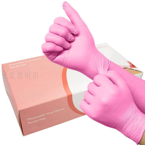 100g Pack Pink Vinyl Disposable Gloves - Latex Free and Power Free Food Grade Exam Gloves for Cleaning Food Prep Kitchen Use