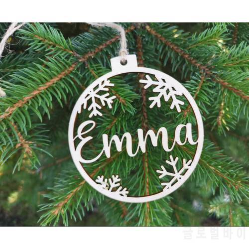 Personalized name CHRISTMAS ornaments Custom baubles set, Wooden PERSONALISED hanging gift, Laser cut snowflakes CHRISTMAS tree