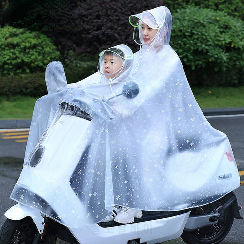 Electric car battery car raincoat long transparent mother and son motorcycle conjoined raincoat double poncho