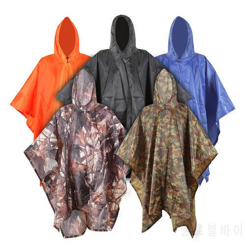Adult Camouflage Waterproof Poncho Raincoat Carpet Canopy 3 In 1 Outdoor Hiking Camping Supplies Fishing Tour Rainwear Rain Gear