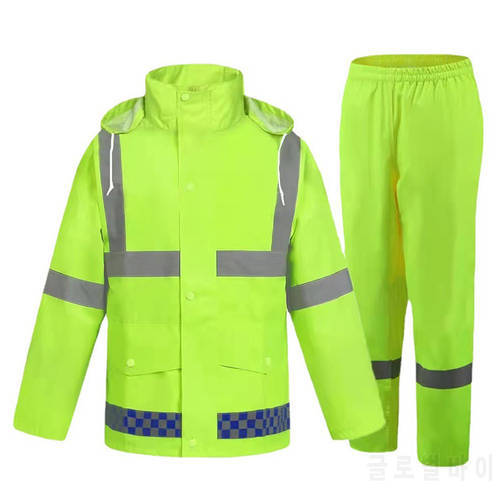 Green Reflective Split Raincoat Double Layer Waterproof Rain Jacket Pants Suit Adult Men Motorcycle Raincoat Hiking Fishing Work