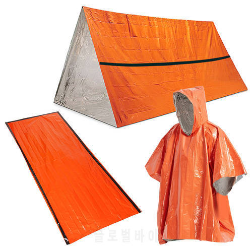 Outdoor Emergency Raincoat Poncho PE Reflective Camping Bike Tent Cycling Rain Coat Poncho Sleeping Bag Survival Equipment Tool