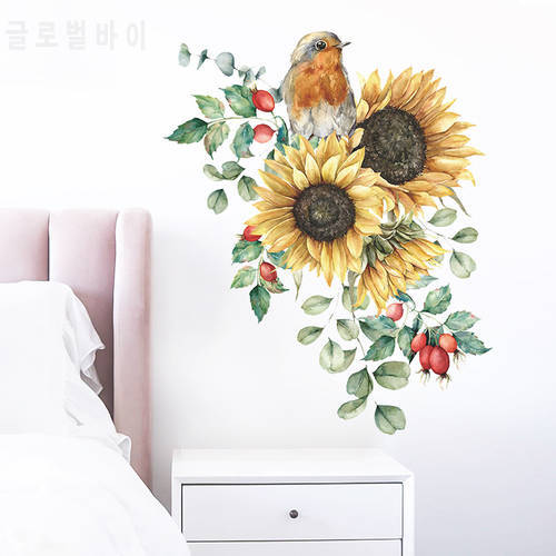 Painted sunflower bird bedroom home cabinet DIY wall decoration can remove PVC wall stickers self-adhesive house decoration