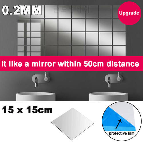 Upgrade: 0.2mm thickness-15x15cm as Mirror within 50cm Tiles Wall Sticker Square Self Adhesive Stick On DIY Home Decor wholesale