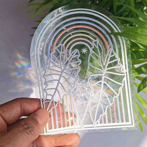 New Colorful Suncatcher Rainbow Prism Leaves Electrostatic Glass Stickers PVC Glue-free Anti-collision Window Sticker Home Decal