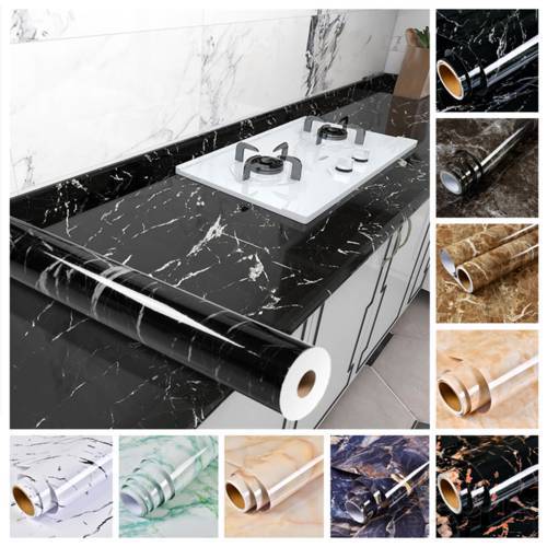 Marble Self Adhesive Wallpaper Roll Wall Stickers Decorative Vinyl Paper Kitchen Table Living Room Bathroom Decal Furniture Film