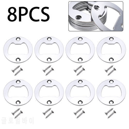 8pcs/set Iron Round Bottle Opener 40mm DIY Wine Beer Bottle Opener Inserts Tools with Screws for Home Kitchen Bar Party Supplies