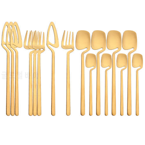 18/10 Stainless Steel Tableware Set 16Pcs/Set Gold Cutlery Set Knife Fork Coffee Spoon Dinnerware Set Party Home Silverware Set