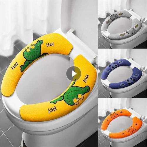 Universal Toilet Seat Cover Soft Cartoon WC Paste Toilet Sticky Seat Pad Washable Bathroom Warmer Seat Lid Cover Pad Cushion