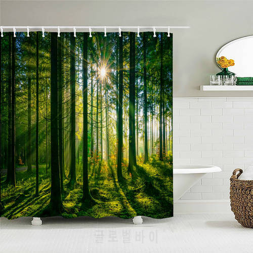 Natural Forest Landscape Shower Curtain 3D Printed Scenery Waterproof Polyester Bath Curtain Home Decor Bathroom Curtain Cortina