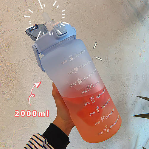 2 Liters Water Bottle Motivational Drinking Bottle Sports Tiktok Water Bottle Time Marker Sticker Portable Reusable Plastic Cups