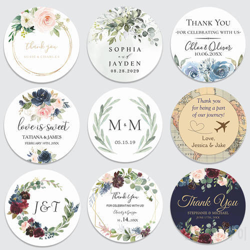 Personalized Round Circle Label Stickers,Waterproof1.5~3inch Custom Name Date Thank You Stickers for Bridal Shower Party Favors