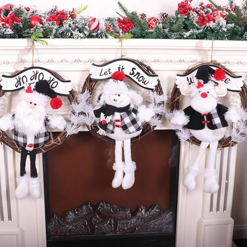 Merry Christmas Wreath Ornaments Christmas Decoration For Home Santa Claus Doll Pendant Navidad Decor Happy New Year Xmas Decor
