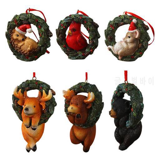 Christmas Pendant Resin Small Animals Hanging Ornaments Black Bear Elk Mouse