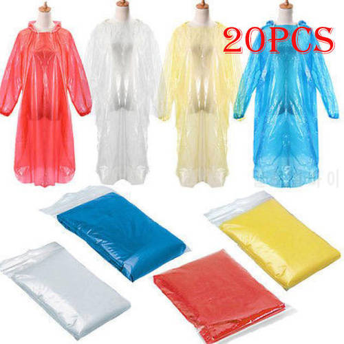20pcs Disposable Raincoat Transparent Emergency Protection Poncho Rain Coat Hood Poncho Hooded Outdoor Accessories Hiking Cover