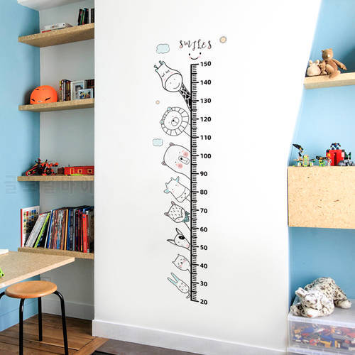 Simple Line Animals Cartoon Height Ruller Wall Stickers Grow Up Height Measure Wall Decals for kis Room Living Room Bedroom PVC