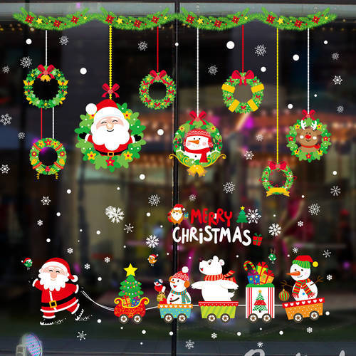 Santa Claus Christmas Train Window Stickers Merry Christmas Decorations for Home Navidad 2023 Xmas Ornaments Happy New Year 2024