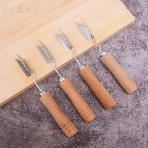 1Pcs Portable Stainless Steel V-shaped Pineapple Eye Remover Nature Color Non-slip Kitchen Tools Wooden Handle Fruit Peeler