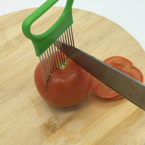 Stainless Steel Cutting Safe Aid Holder Onion Needle Onion Fork Vegetables Fruit Slicer Tomato Cutter Kitchen Accessories Tools