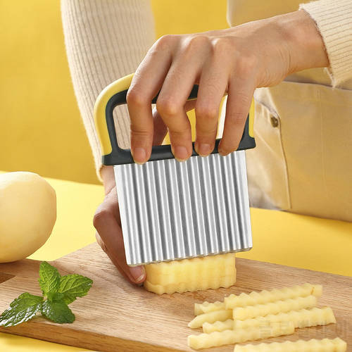 Stainless Steel Potato Wavy Edged Knife French Fry Slicer Potato Crinkle Cutter withProtective Case Fruit Vegetable Wavy Chopper