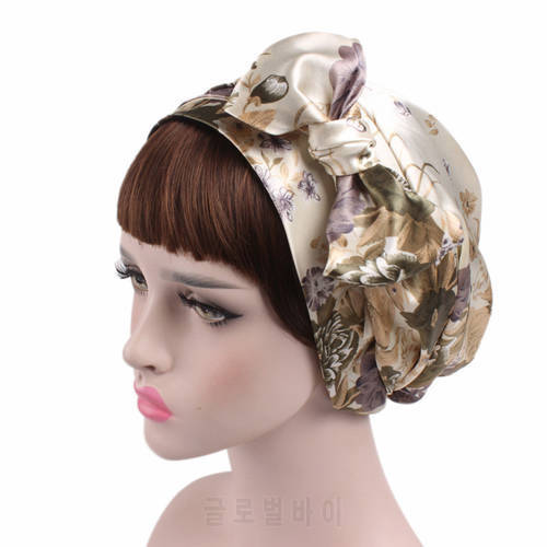 1pc Soft Silk Women Night Sleep Shower Cap Adjustable Ladies Long Hair Care Bonnet Headwrap Hat Soft Satin Hat Accessories