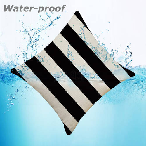 Outdoor Waterproof Linen Cushions Case Stripes Black White Geometry Print Decorative Pillows Case Nodic Sofa Couch Throw Pillows