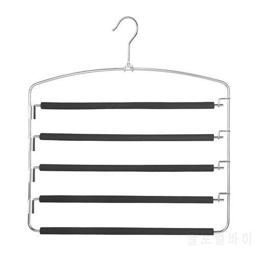 Pants Hangers 5 Layers Metal Slack Magic Non-Slip Foam Padded Swing Arm Space Saving Clothes Closet Storage Organ