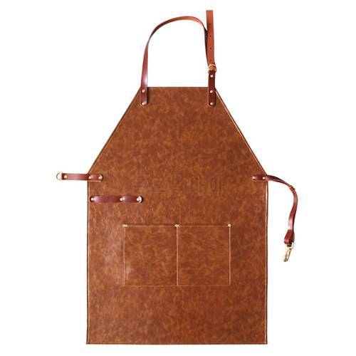 Leather Work Apron with Pockets for Men Women Heavy Duty Chef Cooking Aprons for Kitchen BBQ Grill Floral Artist Coffee Shop