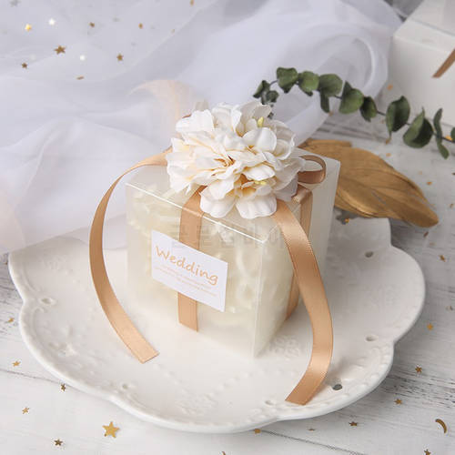 10/20/30/50 Thank You Transparent Gift Bags Artificial Flower Ribbon Wedding Souvenirs for Guests Matte Dragees Box For Baptism