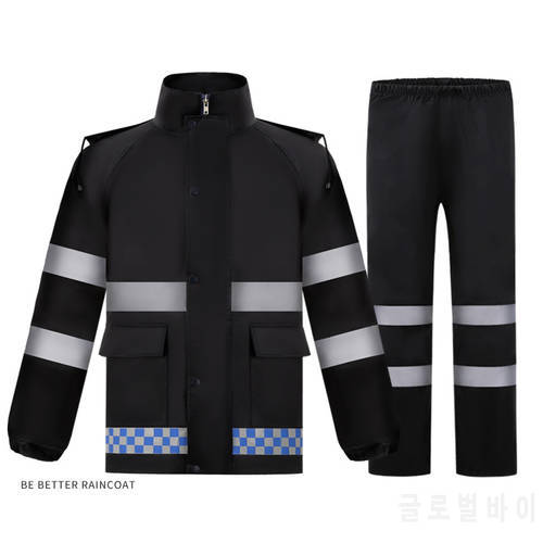 Reflective raincoat rain pants suit patrol warning split rain poncho