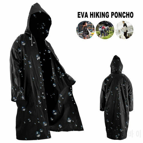 EVA Raincoat Women/Men With Hat Buttons Slicker Poncho Rainwear Outdoor Long Style Hiking Poncho Environmental Rain Jacket
