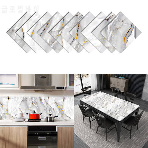 10Pcs Gray and White Marble Tiles Sticker Kitchen Wardrobe Bathroom Home Decor Self-adhesive Crystal Hard Film Art Wall Decals
