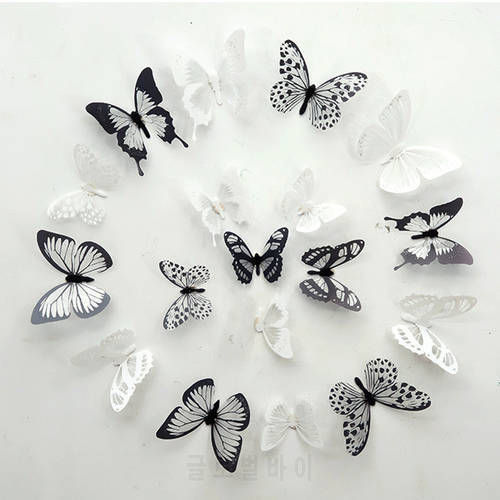 18pcs PVC black white colorful flash pink 3D butterfly wall paste living room bedroom wall decoration stickers wall decoration