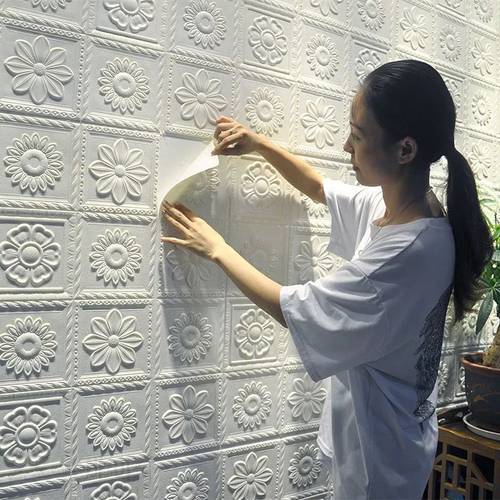 3D self adhesive foam flower texture wallpaper waterproof and anti-collision DIY wallpaper home furnishing room decoration
