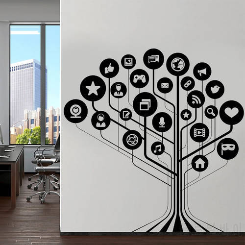 Business Office Decoration Technology Wall Decal Social Media Studio Decor Sticker Vinyl Interior Design Mural Wallpaper 4949