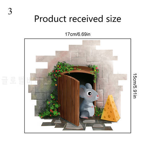 Removable rat hole cartoon Wallpaper wall stickers 3D Funny Mouse hole wall stickers bedroom living room mice wall Decals