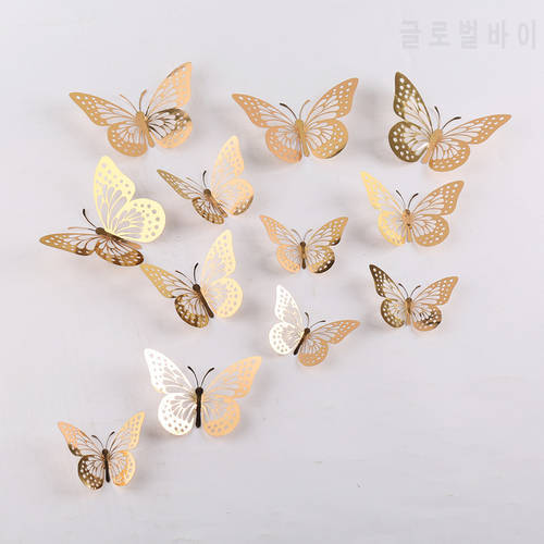 12Pcs/Set 3D Hollow Butterfly Wall Sticker Wedding Decor DIY Wall Stickers For Living Room Home Decor Butterflies Decal Stickers