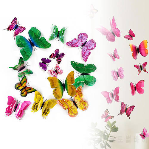 12pcs 3D Butterflies Wall Stickers Multicolor Double Layer Butterfly Wall Decals Living Room Decoration Home Decor