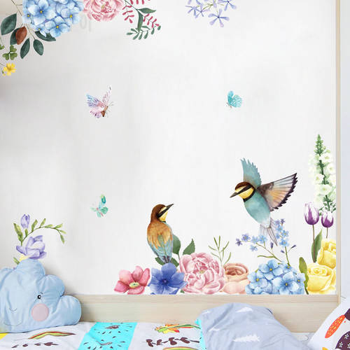 Ink Flower And Bird Animals Wall Sticker Living Room Bedroom Wallpaper Removable Stickers