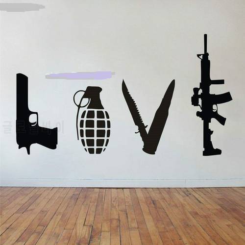 Wall Sticker Banksy Art Love Weapons Combination Gun Knife Bomb Rifle Removable Wall Murals Decor Decals Room Decoration Home