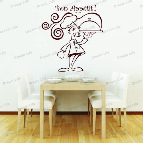 Chef Kitchen Wall Stickers Cook Bon Appetit Vinyl Wall Decal Removable Stickers For Restaurant Wall Decor Wallpaper Art Mural