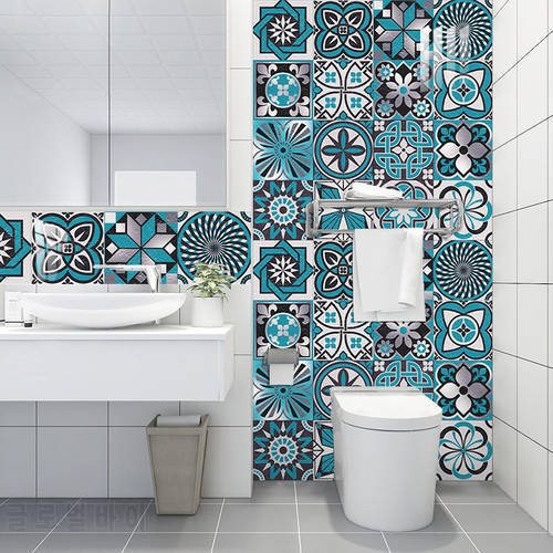 16pcs/set Portuguese Style Ceramics Tiles Wall Sticker Kitchen Bathroom Tables Art Mural Home Decor Peel & Stick PVC Wall Decals