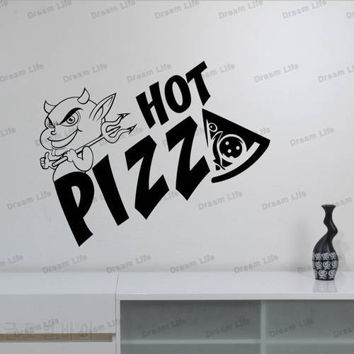 Hot Pizza Wall Stickers Kitchen Vinyl Stickers For Restaurant Wall Decor Demon Cartoon Wall Decal Removable Wallpaper Art Mural