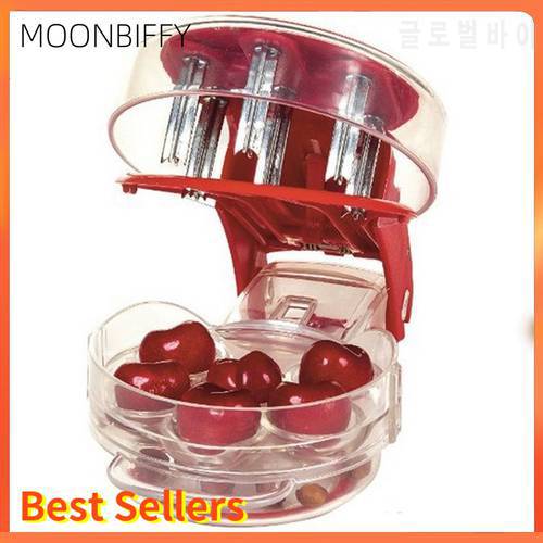 6 Hole Cherry Stone Corer with Container Kitchen Gadgets Tools Super Pitter Remover Pit Fruit Olive Stoner Accessories Items