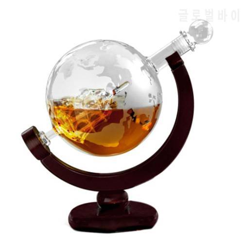 Globe Antique Whiskey Wine Bottles Brandy Dispensers with Wooden Stand Home Bar Decorations Wedding Party Glass Material 667A
