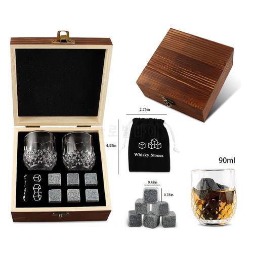 Whiskey Glass Set with 6 Pcs Whiskey Bourbon Chilling Stones in Wooden Box Father&39s Day Christmas Birthday Anniversary Present