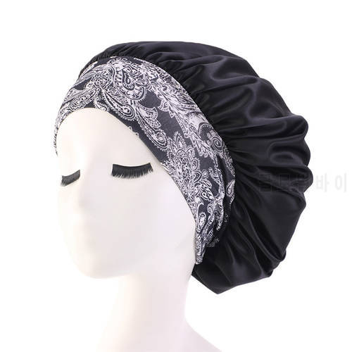 Women Satin Bonnet Cap Fashion Ladies Elastic Wide Band Hair Protect Head Cover Night Sleep Hat