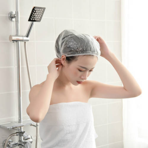 Shower Cap Waterproof and Durable Disposable Hat Hotel One-Off Elastic Shower Bathing Cap Clear Hair Salon Bathroom Accessories