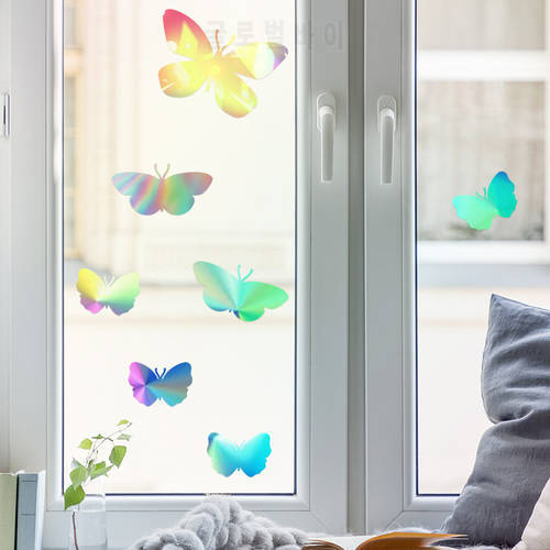 7PCS Suncatcher Sticke Butterfly Wall Sticker PET Rainbow Effect Window Films DIY Art Home Decor Wall Decals Party Wedding Decor